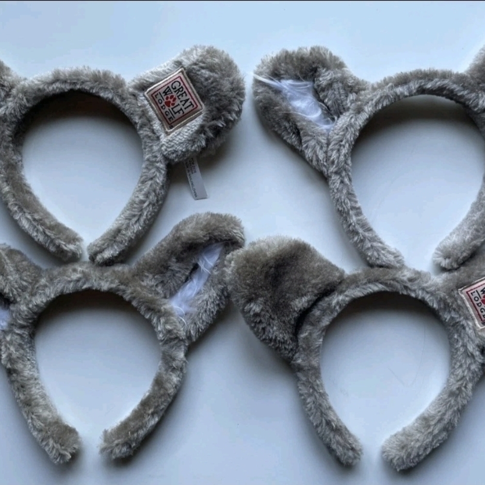 Great Wolf Lodge Ears Headbands Lot of 5 NEW Gray Fuzzy